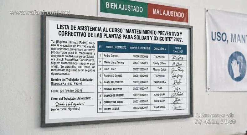 Lista del personal que recibió capacitación y adiestramiento para realizar trabajos de soldadura y corte