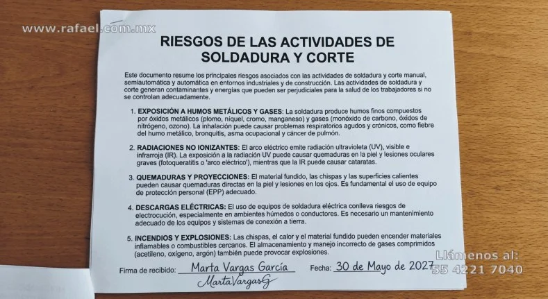 Listado de riesgos a los que se enfrentan los trabajadores al realizar soldadura y corte