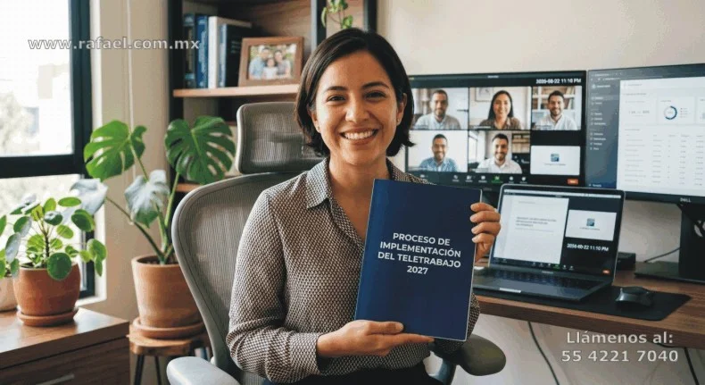 Ejecutiva de empresa mostrando ejemplo del Proceso de implementación del teletrabajo.