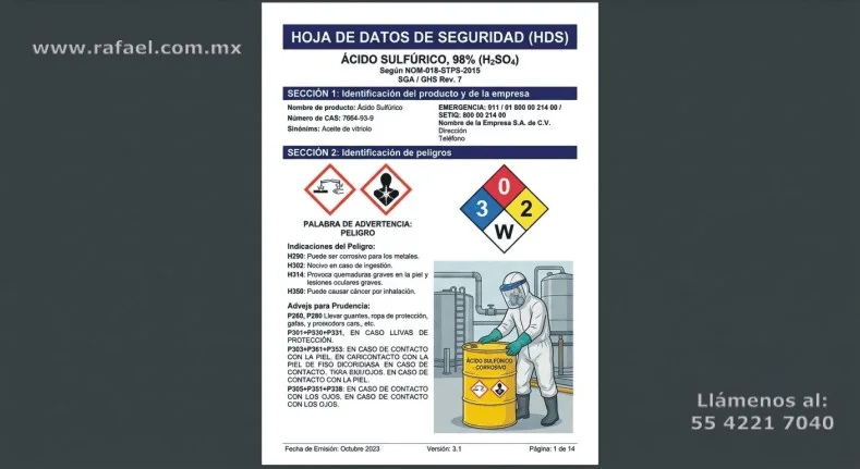 Ejemplo de una Hoja de datos de seguridad de las sustancias químicas peligrosas