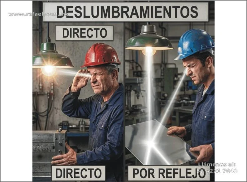 Ilustración del deslumbramiento directo e indirecto, por medio de reflejos