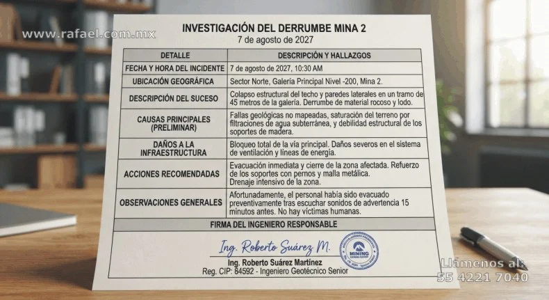 Informe de un accidente ocurrido en el interior de una mina de carbón