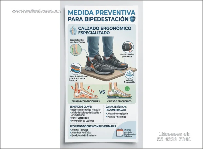 Cartel de entrega de calzado ergonómico, como medida de seguridad preventiva para bipedestación