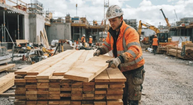 Trabajador retirando clavos de la madera y apilando en un solo sitio