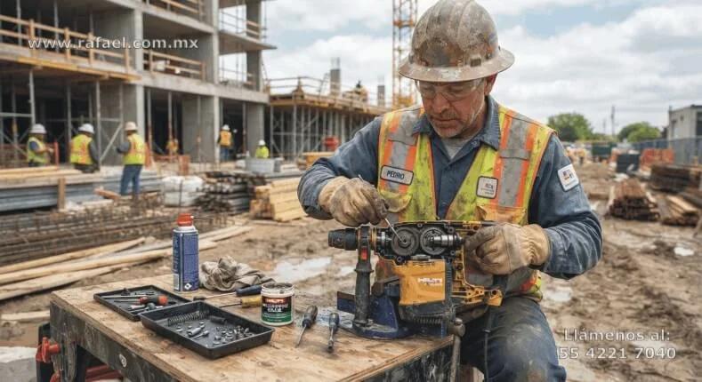 Trabajador dando mantenimiento a equipo eléctrico de una obra