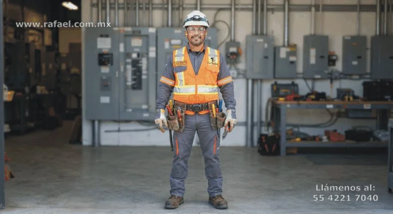 Ingeniero electricista mostrando completo todo su equipo de protección personal puesto