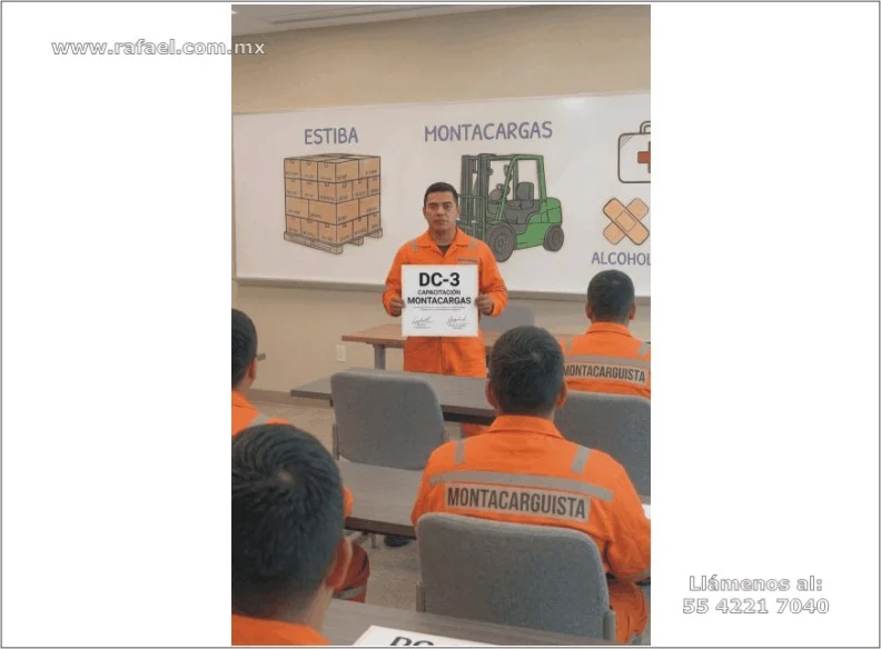 Montacarguista exhibiendo su constancia de habilidades laborales, después de tomar el curso