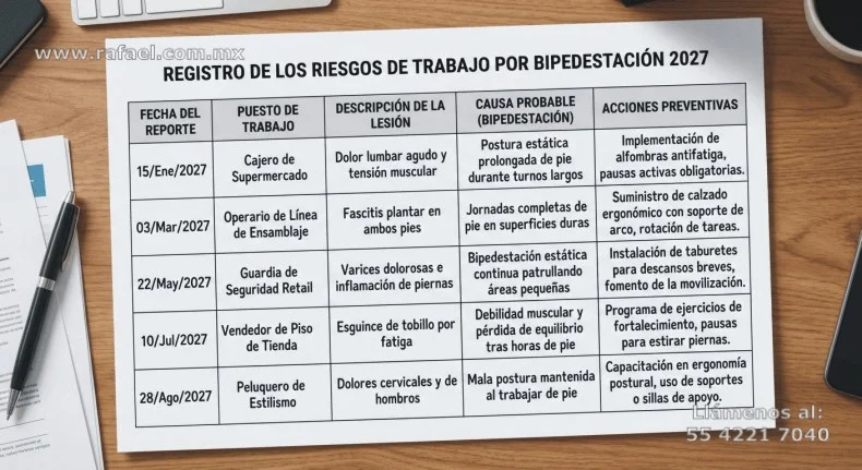 Registro de los riesgos de trabajo por bipedestación