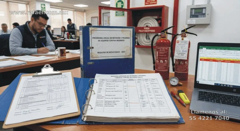 Carpeta donde se muestran los resultados de las revisiones y pruebas a los equipos para incendios