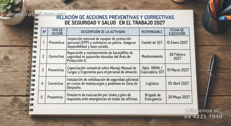 Documento denominado Relación de acciones preventivas y correctivas de seguridad y salud
