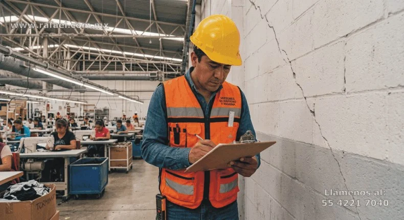 Ingeniero realizando revisión de los daños ocurridos después de un sismo, e implementando medidas de seguridad
